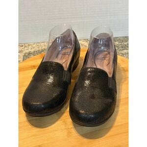 Dansko Black Textured Leather Slip‎ On Loafer Shoes Women EU 39 US 8.5 9
